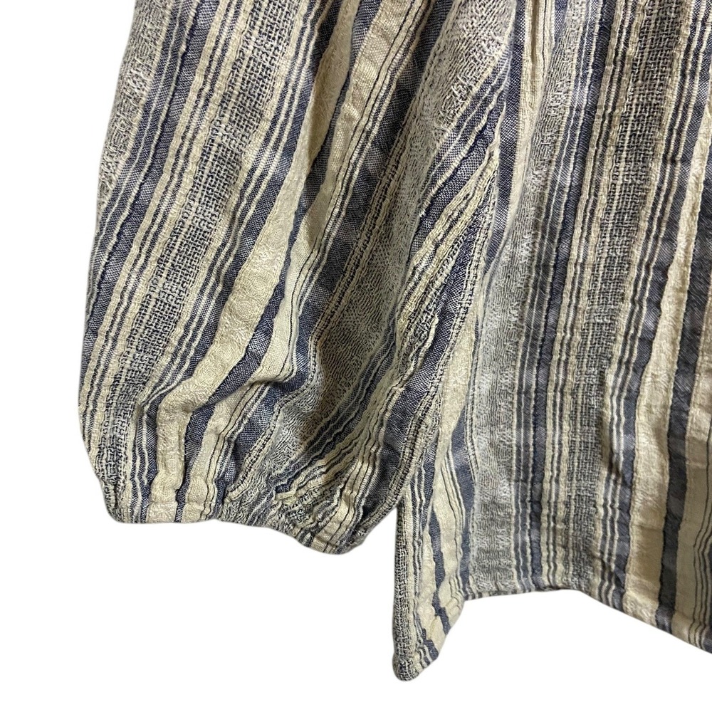 Knox Rose Striped Gauzy Boho Split Neck Balloon Sleeve Blouse Coastal Nautical M - Picture 6 of 8